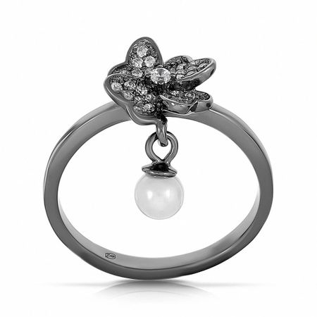 Кольцо из серебра с жемчугом и фианитами