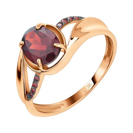 Золотое кольцо с гранатом и фианитами с чернением