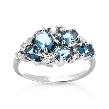 Кольцо из серебра с ювелирными кристаллами и фианитами