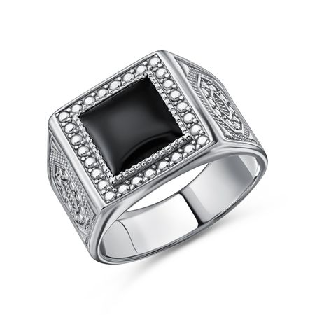 Серебряная печатка с ониксом и родированием