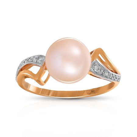 Кольцо из золота с жемчугом и фианитами