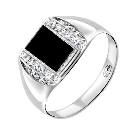 Кольцо-печатка из серебра с ониксом и фианитами