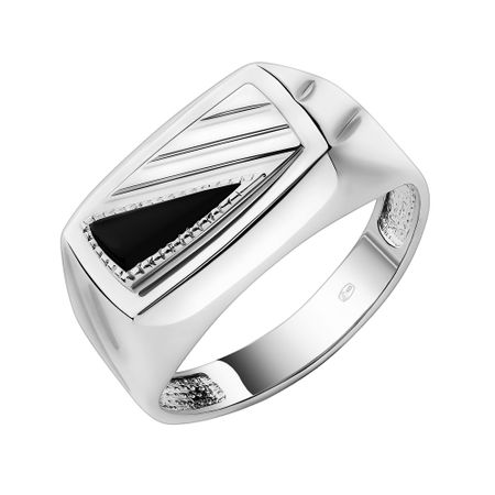 Серебряная печатка с ониксом и родированием