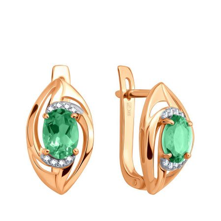 Золотые серьги с агатами и фианитами с родированием