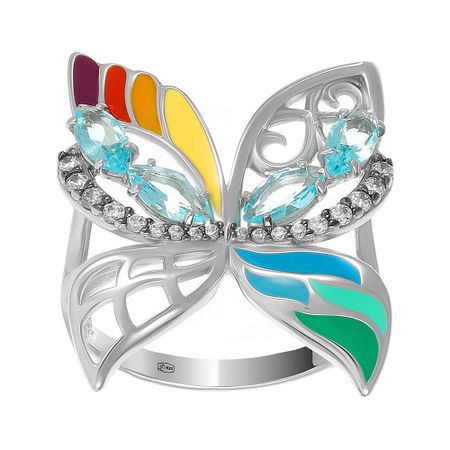 Серебряное кольцо Бабочка с топазами и эмалью с фианитами открытка 3d бабочка moonbiffy