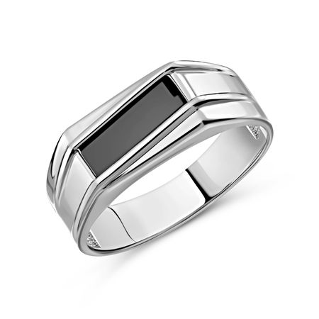 Серебряная печатка с ониксом и фианитами с родированием