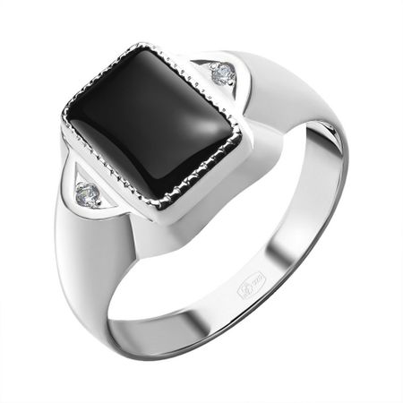 Кольцо-печатка из серебра с ониксом и фианитами