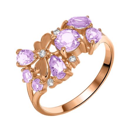 Кольцо из золота с аметистами и фианитами