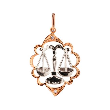 Золотая подвеска с фианитами со знаком зодиака Весы