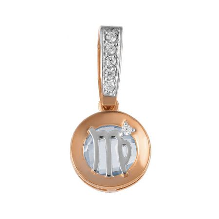 Золотая подвеска с топазом и фианитами с родированием со знаком зодиака Дева