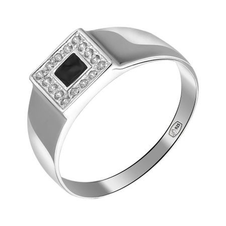 Серебряная печатка с эмалью и фианитами