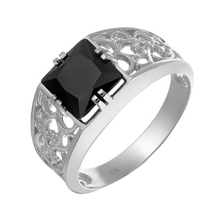 Кольцо-печатка из серебра с фианитами