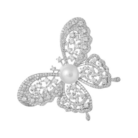Серебряная брошь с жемчугом и фианитами