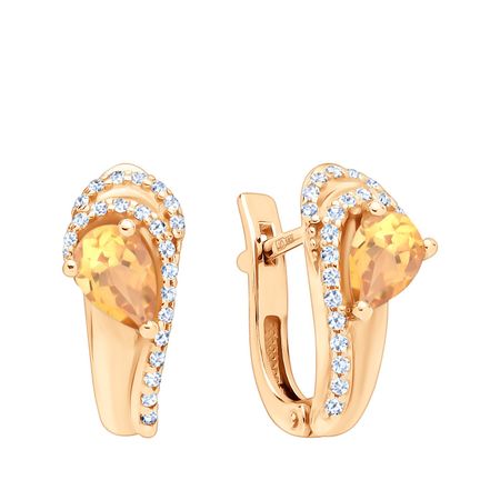 Золотые серьги с цитринами и фианитами