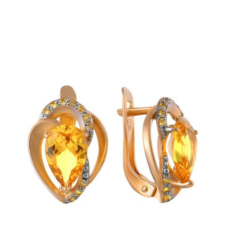 Золотые серьги с кристаллами и фианитами