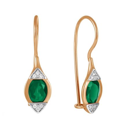 Золотые детские серьги с агатами и фианитами с родированием