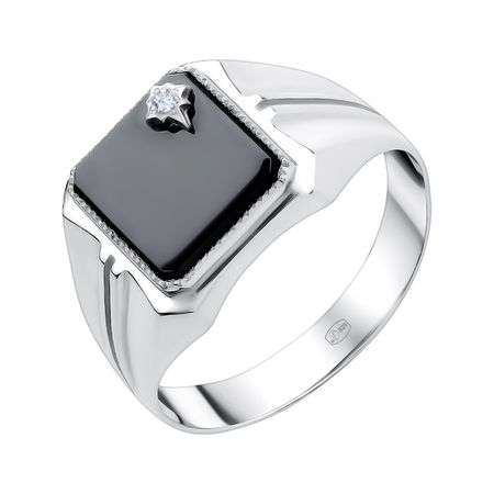 Серебряная печатка с фианитами и родированием