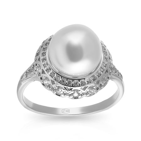 Кольцо из серебра с жемчугом SWAROVSKI и фианитами