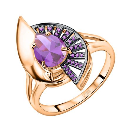Золотое кольцо с аметистом и фианитами с черным родированием наклеек suatelier с черным котом 10 шт