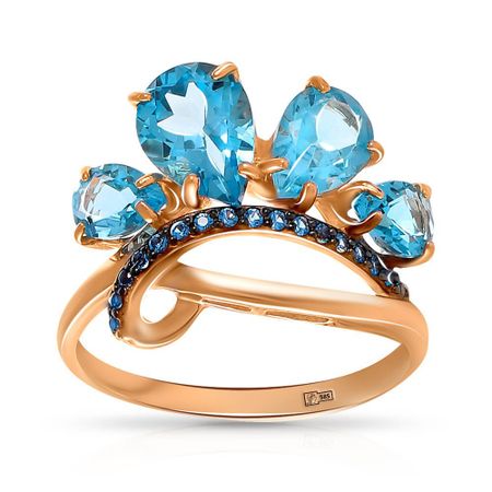 Золотое кольцо с топазами Swiss и фианитами с черным родированием наклеек suatelier с черным котом 10 шт