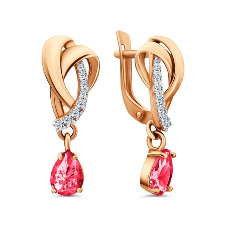 Золотые серьги с кристаллами и фианитами с родированием