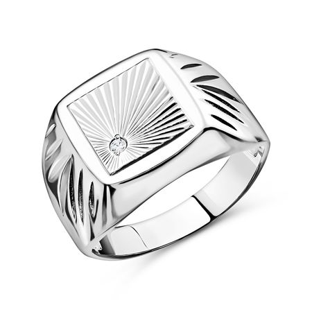 Серебряная печатка с фианитами и родированием