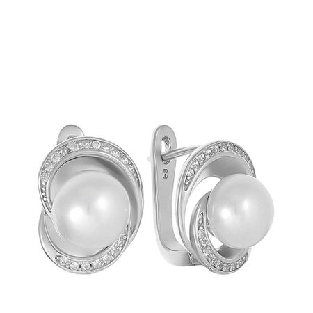 Серьги из серебра с жемчугом и фианитами