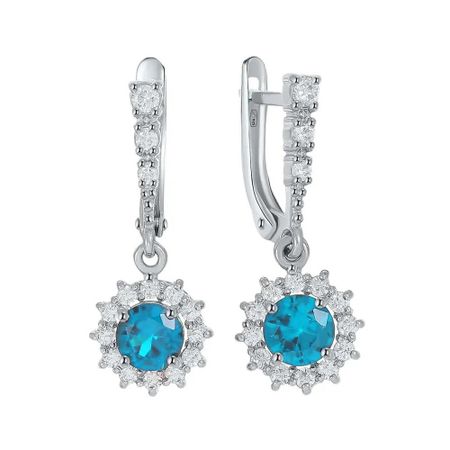 Серебряные серьги с топазами и фианитами с родированием серебряные серьги квадрат с родированием