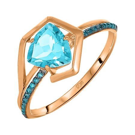 Золотое кольцо с London топазом и фианитами с черным родированием