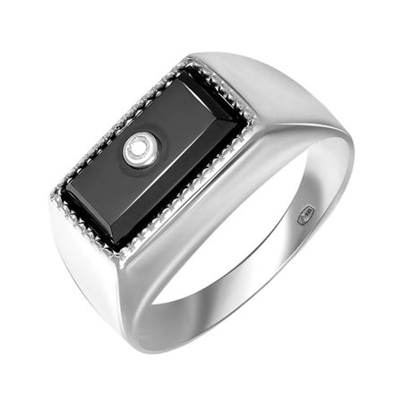 Серебряная печатка с агатом и фианитом