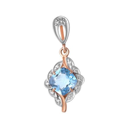 Золотая подвеска с топазом Swiss и фианитами с родированием