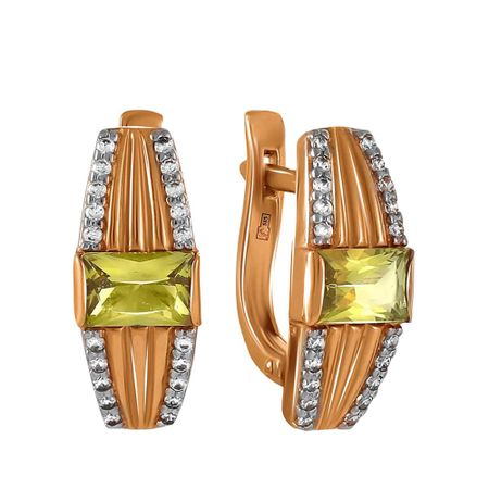 Золотые серьги с кристаллами и фианитами