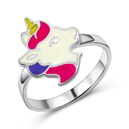 Серебряное кольцо Единорог с эмалью и родированием