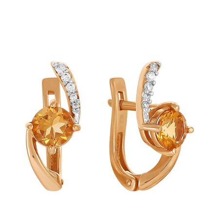 Золотые серьги с цитринами и фианитами