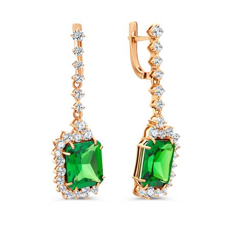 Серебряные серьги с ситаллами и фианитами с позолотой