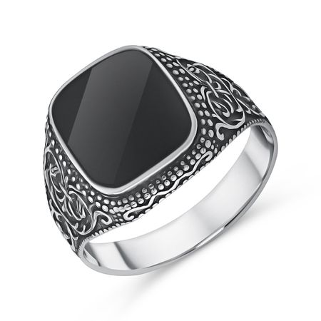 Серебряная печатка с обсидианом и чернением