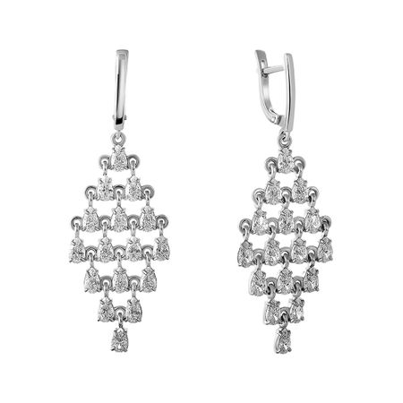 Серебряные серьги с ювелирными кристаллами и родированием