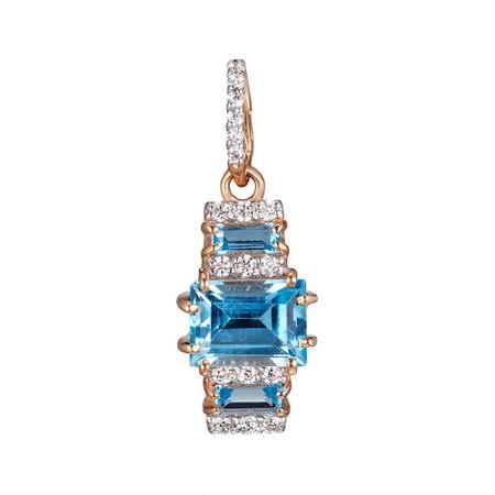 Золотая подвеска с топазами Swiss и фианитами с родированием