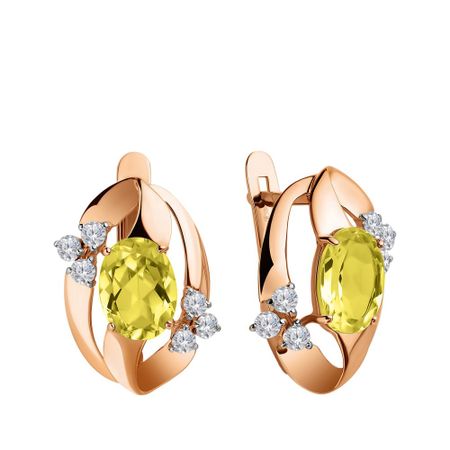 Золотые серьги с хризолитами и фианитами