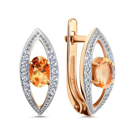 Золотые серьги с цитринами и фианитами