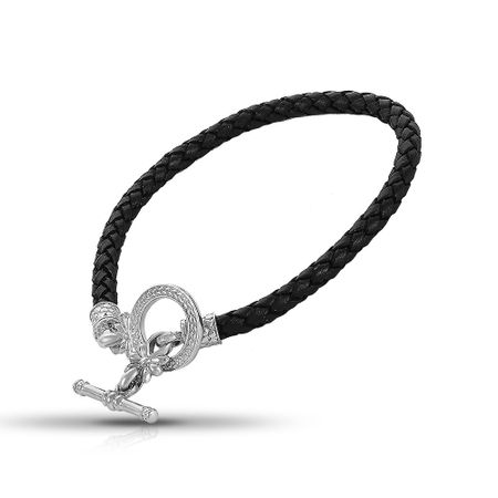 Кожаный браслет с серебряным замком с родированием