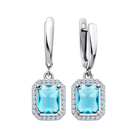 Серебряные серьги с London топазами и фианитами с родированием серебряные серьги квадрат с родированием