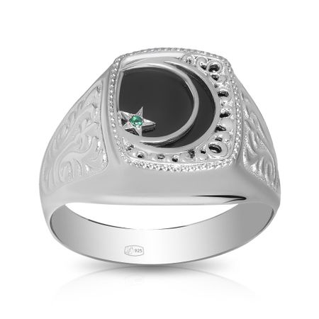 Кольцо-печатка из серебра с фианитами