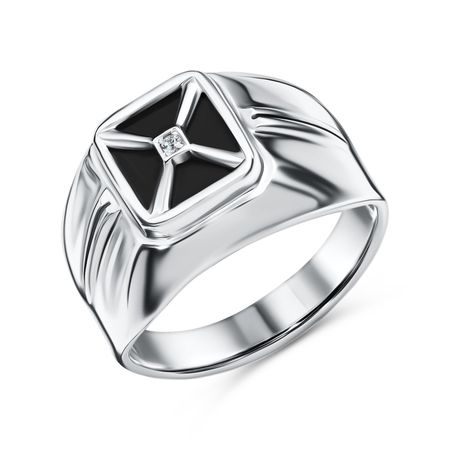 Серебряная печатка с ониксом и фианитом