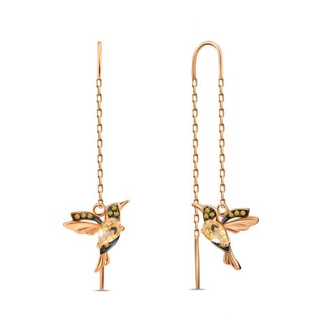 Золотые серьги Птица с цитринами и фианитами