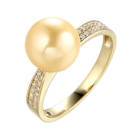Серебряное кольцо с жемчугом и фианитами с позолотой