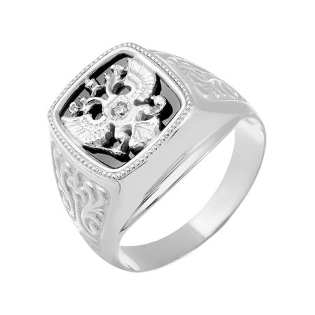 Кольцо-печатка из серебра с фианитом