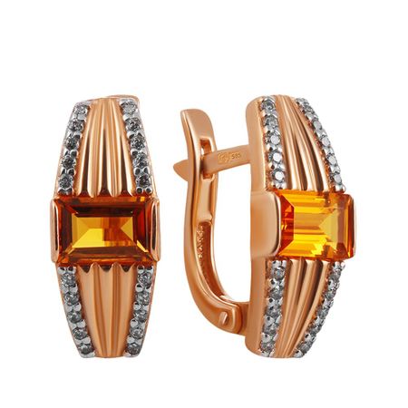 Золотые серьги с кристаллами и фианитами