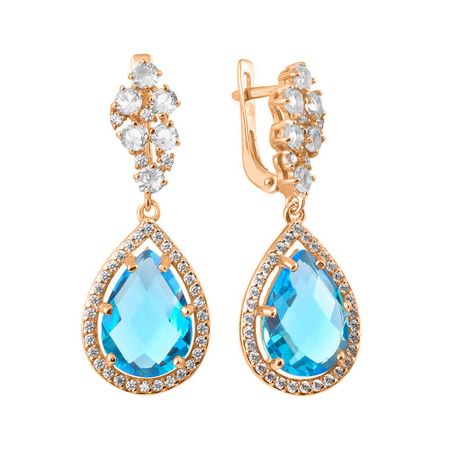 Серебряные серьги с топазами и фианитами с позолотой