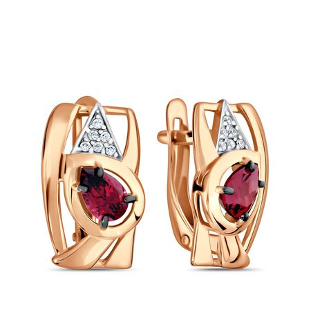 Золотые серьги с родолитами и фианитами